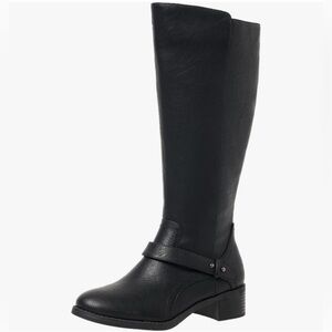 Easy Street Black Heeled Flat Boots Side Zipper and Extender Zipper Wide Calf